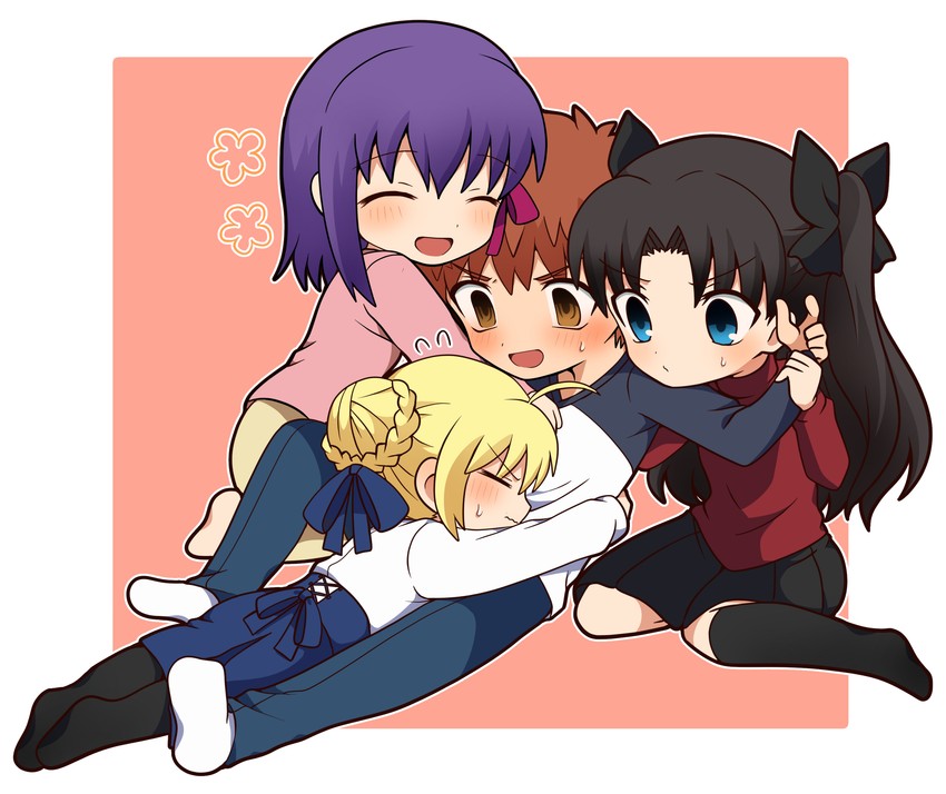 artoria pendragon, saber, tohsaka rin, emiya shirou, and matou sakura (fate and 1 more) drawn by tsubuta_hiro