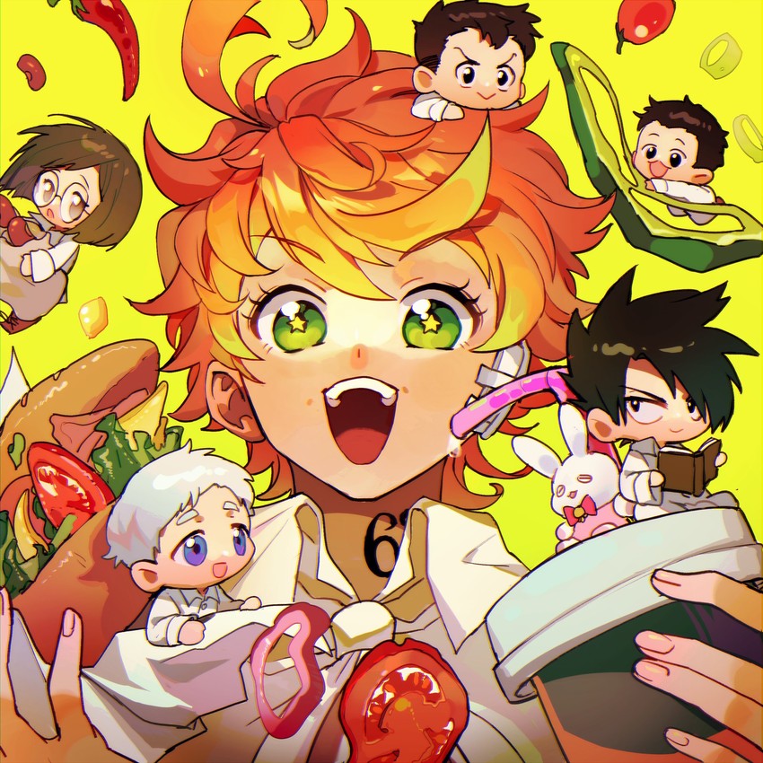 emma, norman, ray, gilda, phil, and 1 more (yakusoku no neverland) drawn by qin_(7833198)