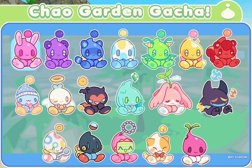 neutral chao, dark chao, hero chao, angel chao, devil chao, and 2 more (original and 3 more) drawn by jaltoid