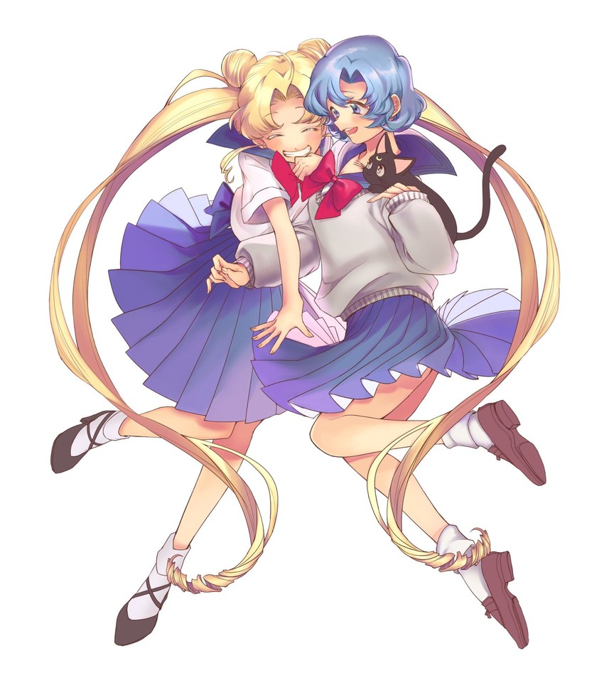 tsukino usagi, mizuno ami, and luna (bishoujo senshi sailor moon and 1 more) drawn by laila_(denbu3)