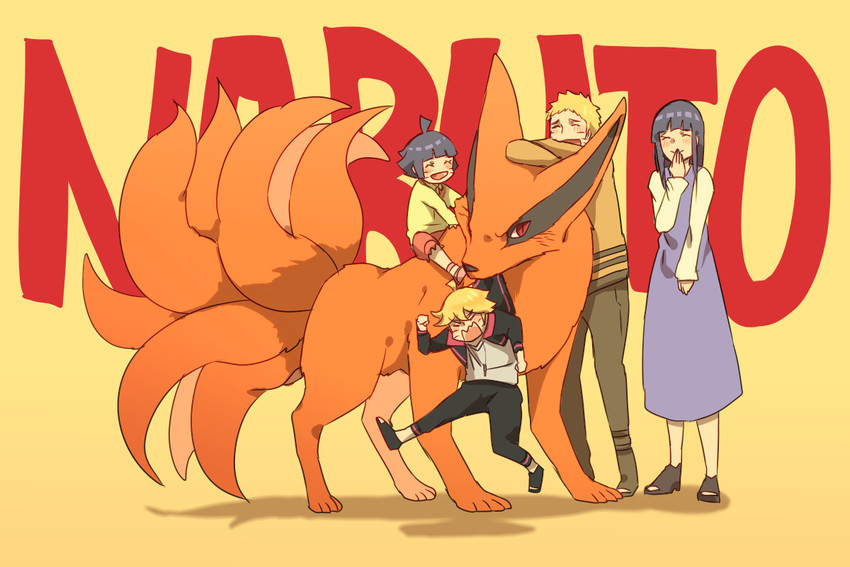 uzumaki naruto, hyuuga hinata, uzumaki boruto, uzumaki himawari, and kurama (naruto and 1 more) drawn by mizuto_(o96ap)