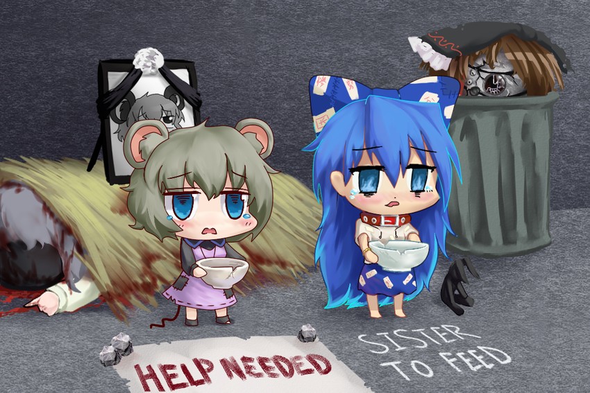 hakurei reimu, nazrin, yorigami shion, nyon, mochiya, and 2 more (touhou and 1 more) drawn by tongjm