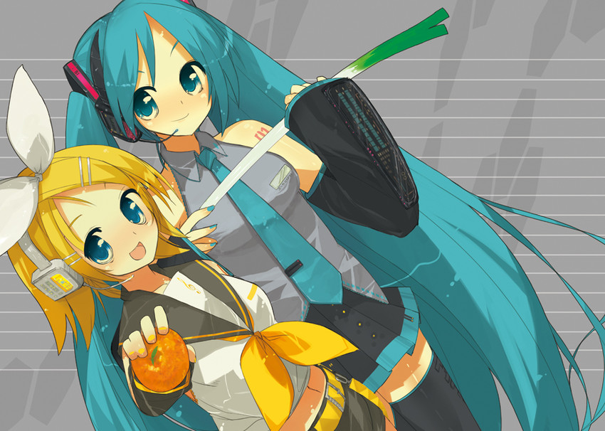 hatsune miku and kagamine rin (vocaloid) drawn by mukoujima_tenro