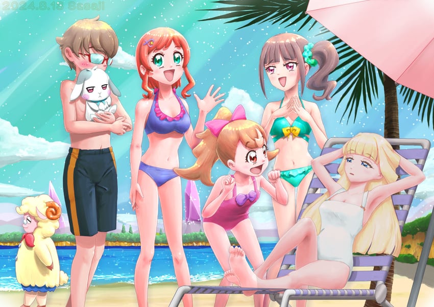 nekoyashiki yuki, inukai komugi, nekoyashiki mayu, inukai iroha, toyama satoru, and 2 more (precure and 1 more) drawn by sasaji