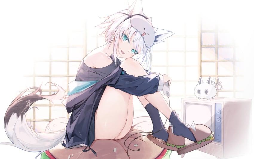 shirakami fubuki, fubuzilla, and nejima kitsune (hololive) drawn by eatos