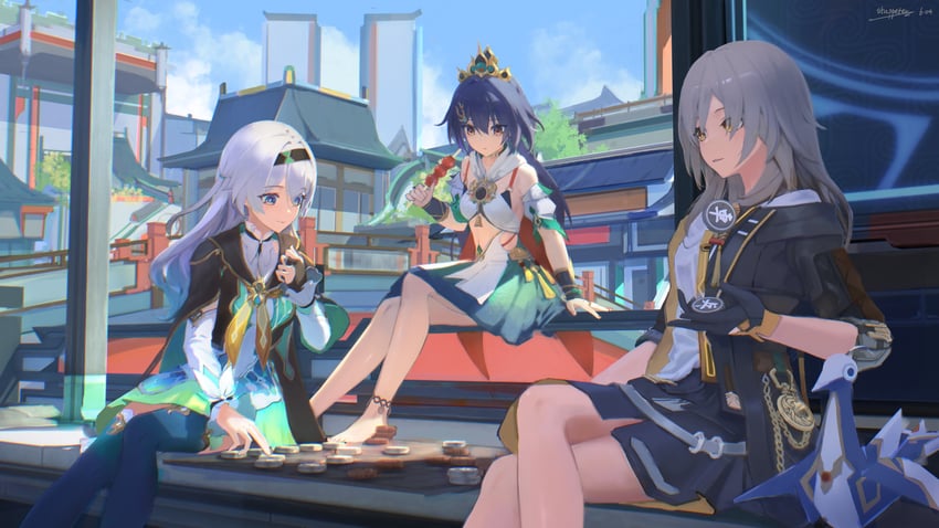 trailblazer, firefly, stelle, and yunli (honkai and 1 more) drawn by aizhimi