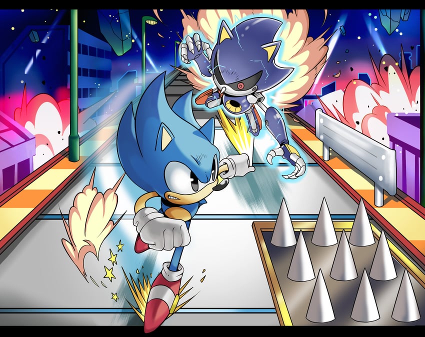 sonic the hedgehog and metal sonic (sonic and 2 more) drawn by tory_(tory29)