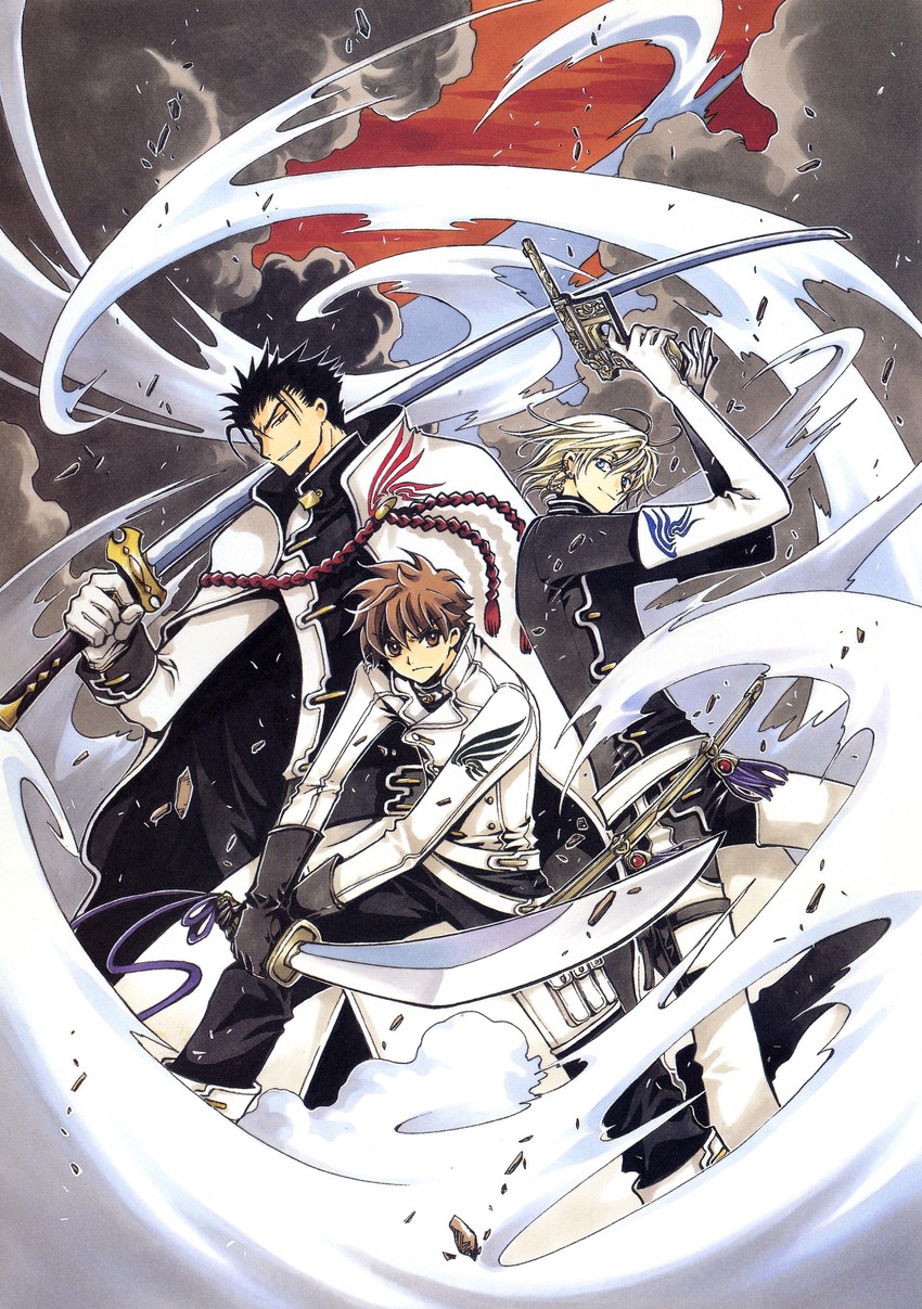 xiaolang, fai d. flowright, and kurogane (tsubasa chronicle) drawn by clamp_(circle)