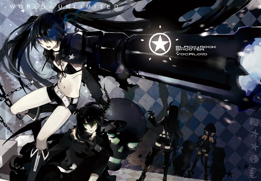 black rock shooter, dead master, strength, and black gold saw (black rock shooter) drawn by starshadowmagician