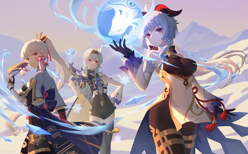 ganyu, kamisato ayaka, and eula (genshin impact) drawn by heiyizhushenxia