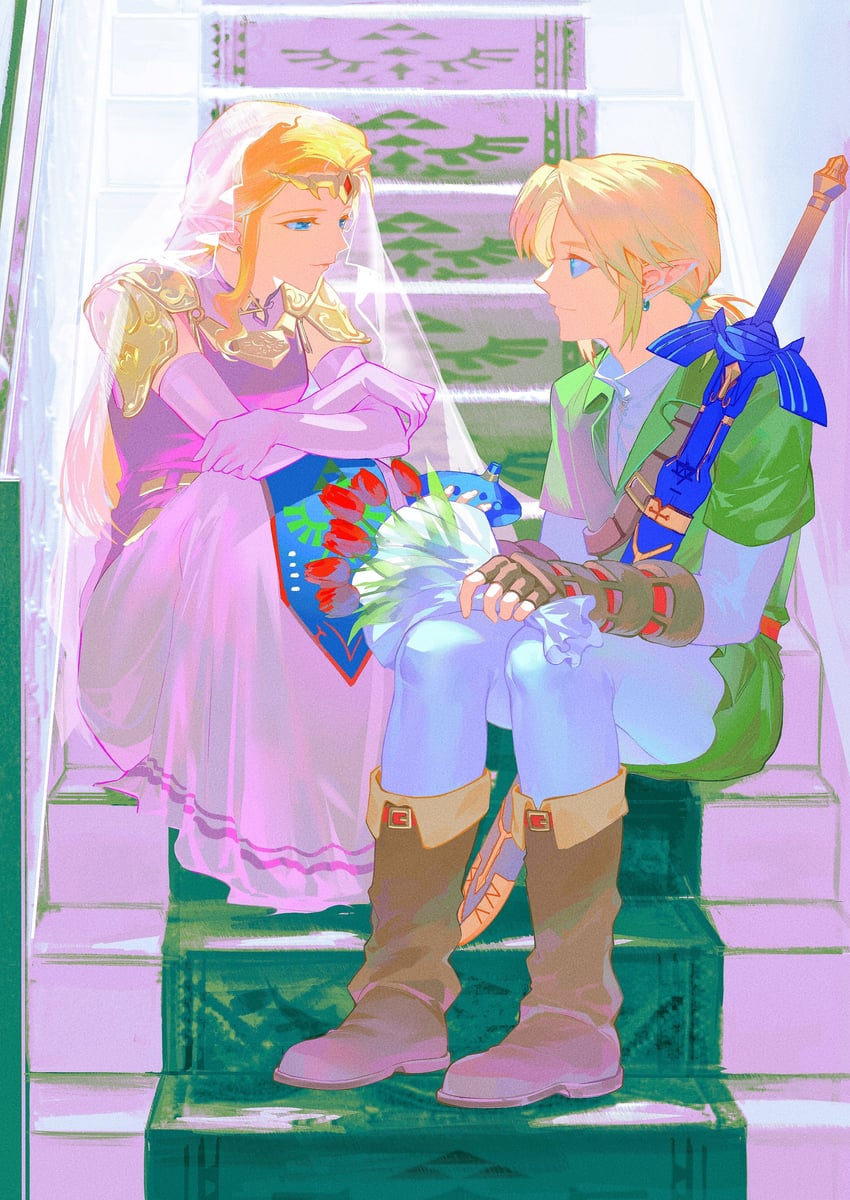 link and princess zelda (the legend of zelda and 1 more) drawn by duoj_ji