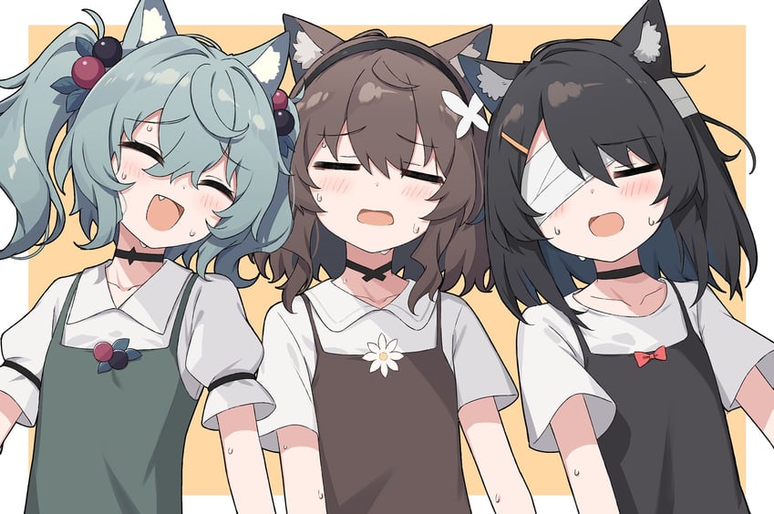 kurioshi fio, kurobane eve, and homura berry (original) drawn by satou_(3366_s)
