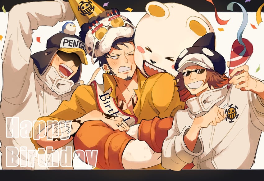 trafalgar law, bepo, penguin, and shachi (one piece) drawn by lxxi_iu