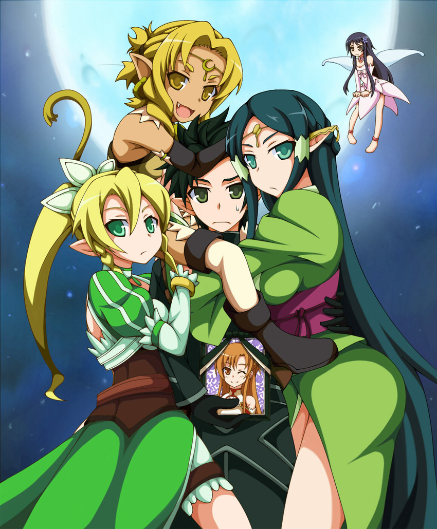 asuna, kirito, leafa, yui, sakuya, and 1 more (sword art online) drawn by gacchi_(supergatchi)