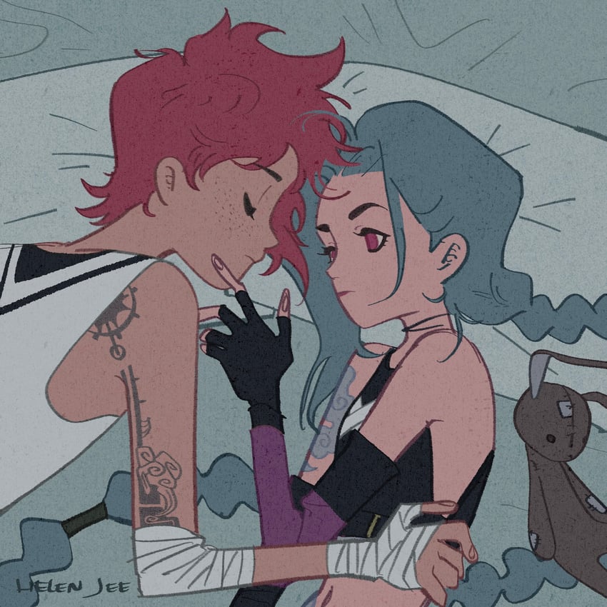 jinx, vi, arcane jinx, and arcane vi (league of legends and 1 more) drawn by helen_jee