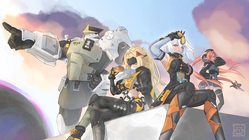 trigger, soldier 11, orpheus, magus, and seed (zenless zone zero) drawn by hoot_(00hoot)