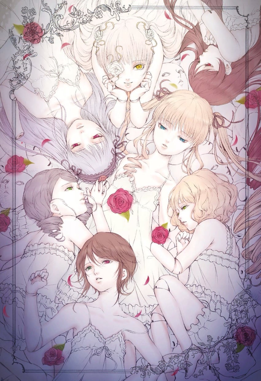 suigintou, shinku, suiseiseki, souseiseki, hinaichigo, and 2 more (rozen maiden) drawn by satsuki_kei