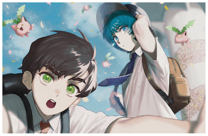 kamille bidan, hoppip, and judau ashta (pokemon and 4 more) drawn by ususio_11