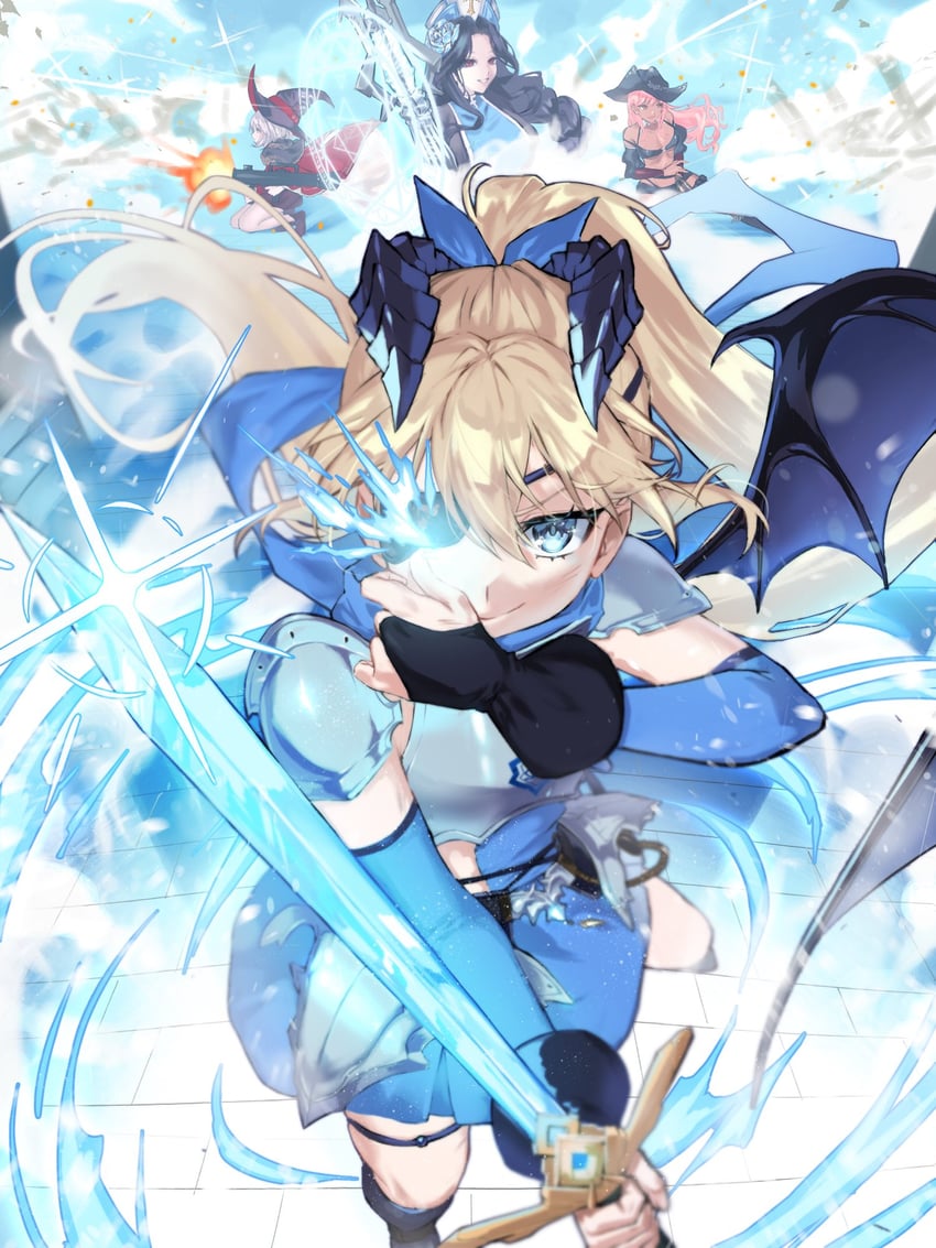 maiden, guillotine, volume, and vesti (goddess of victory: nikke) drawn by sakael