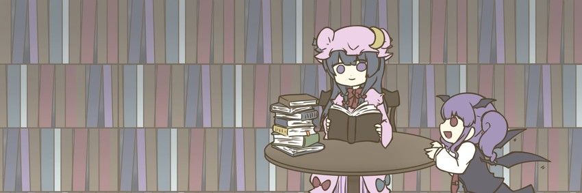 patchouli knowledge, koakuma, shirokane rinko, and udagawa ako (touhou and 1 more) drawn by shimada_yuuka