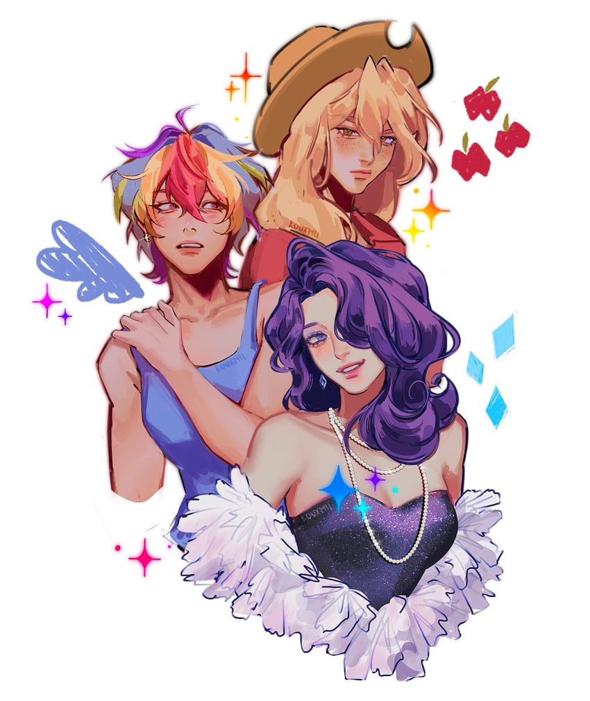 rainbow dash, rarity, and applejack (my little pony and 1 more) drawn by kouxhii