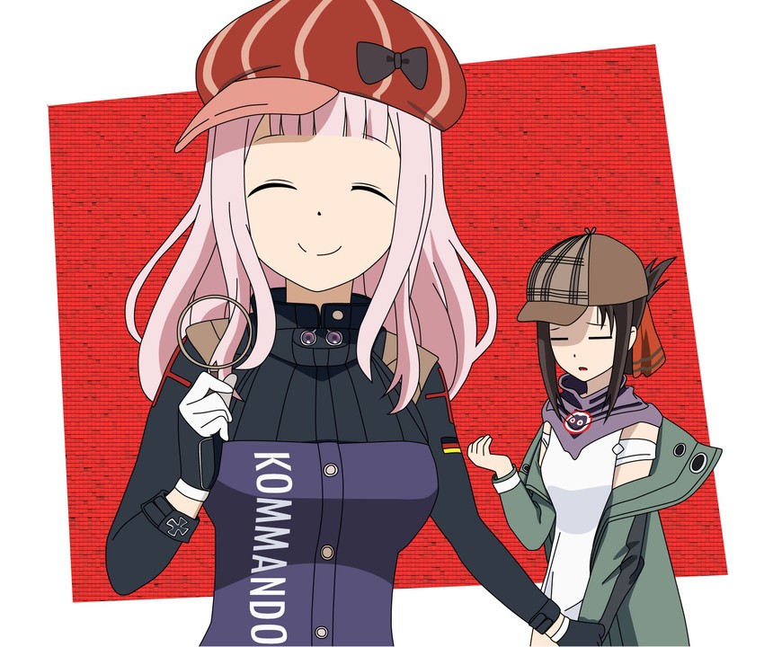 hk416, shinomiya kaguya, fujiwara chika, and g11 (girls' frontline and 1 more) drawn by darksteno