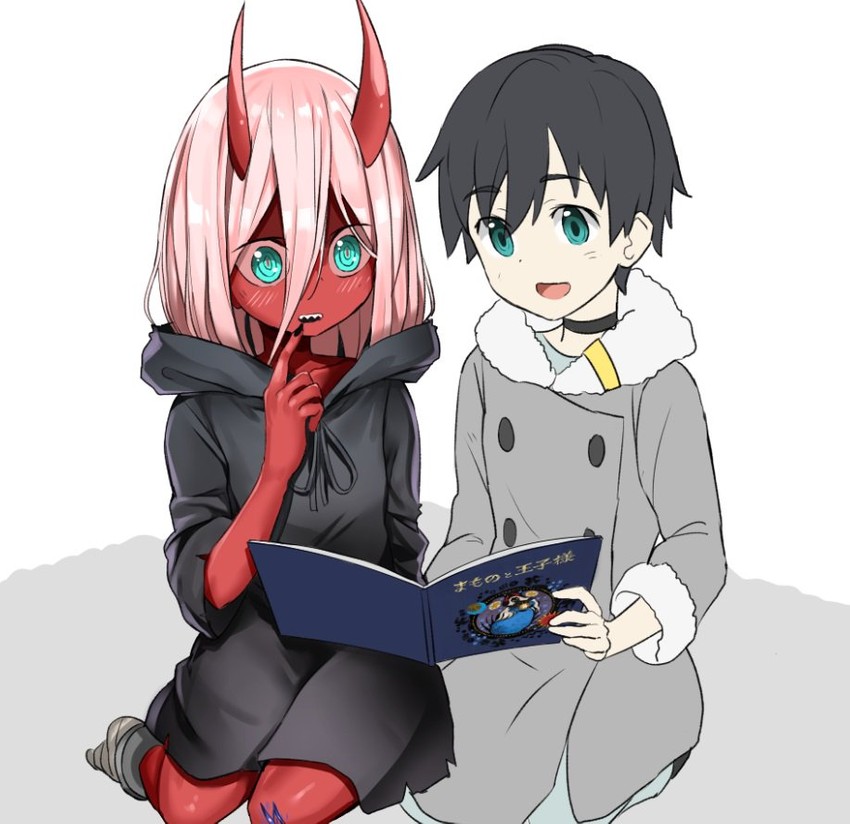 zero two and hiro (darling in the franxx) drawn by hiroki_(hirokiart)