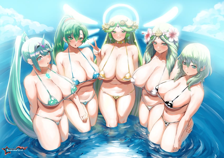 lyn, palutena, female byleth, pneuma, and rhea (fire emblem and 6 more) drawn by awesomeerix