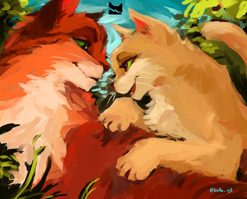 firestar and sandstorm (warrior cats) drawn by bella_xjk