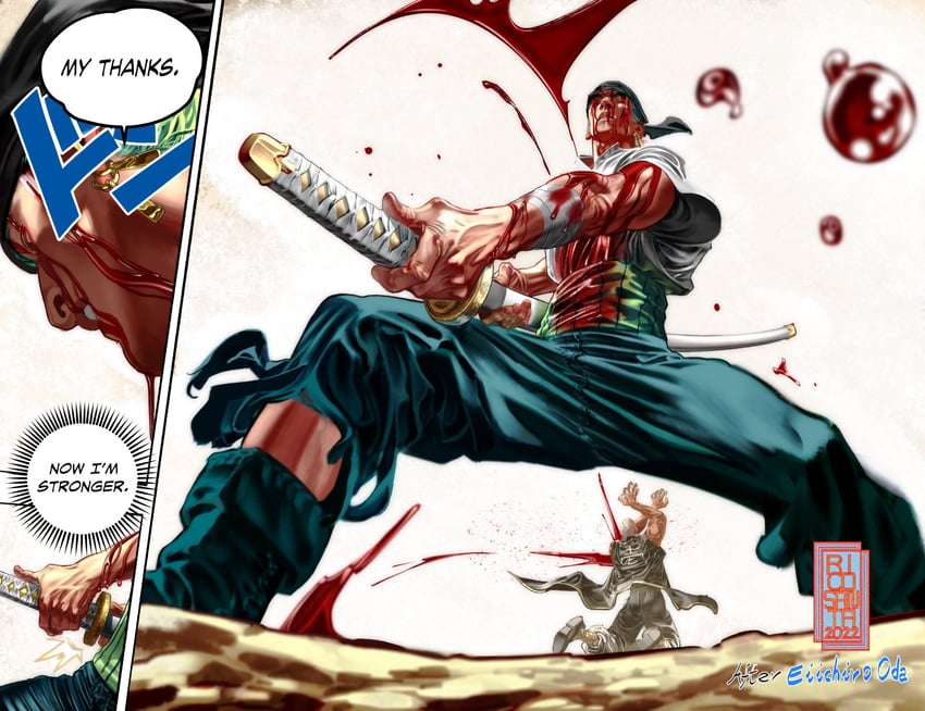 roronoa zoro and daz bones (one piece) drawn by rico_santa