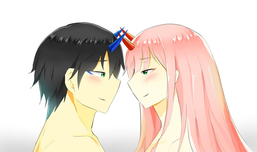 zero two and hiro (darling in the franxx) drawn by aokenshi