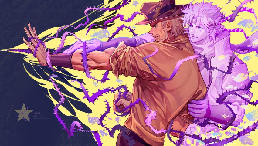 joseph joestar, caesar anthonio zeppeli, and hermit purple (jojo no kimyou na bouken and 1 more) drawn by xinghui