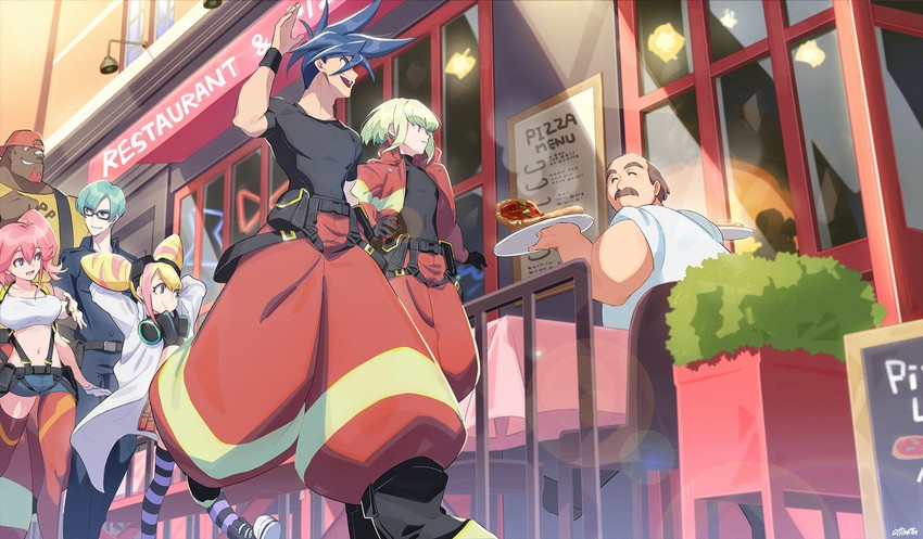 lio fotia, galo thymos, aina ardebit, lucia fex, remi puguna, and 1 more (promare) drawn by ottonttn
