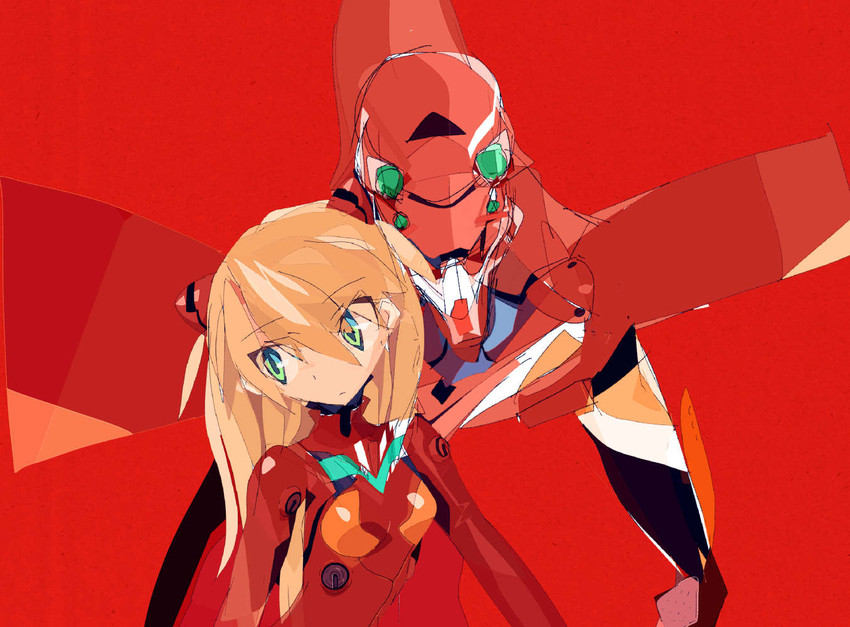 souryuu asuka langley and eva 02 (neon genesis evangelion) drawn by taqro