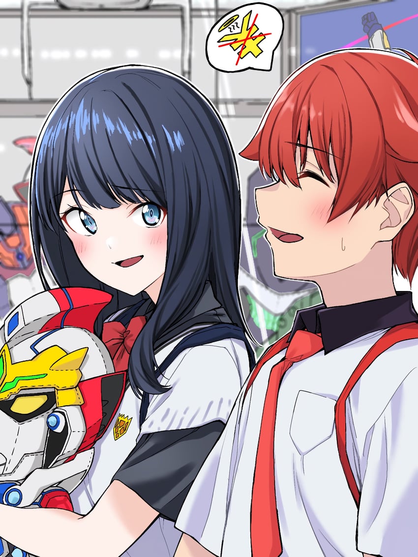 takarada rikka, hibiki yuuta, gridman, alexis kerib, gridknight, and 1 more (gridman universe) drawn by isme