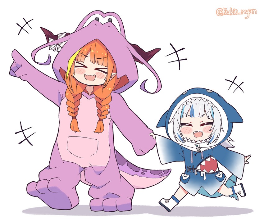 gawr gura and kiryu coco (hololive and 1 more) drawn by kukie-nyan