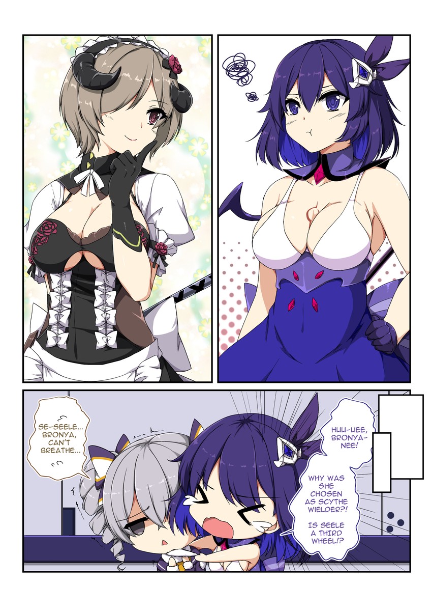 bronya zaychik, seele vollerei, and rita rossweisse (honkai and 1 more) drawn by sheita