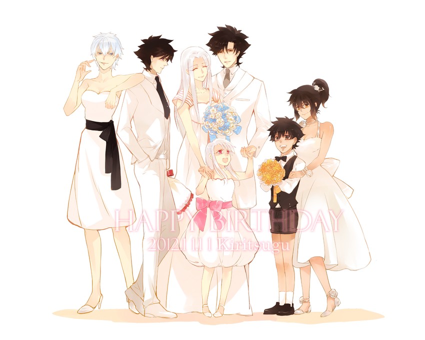 illyasviel von einzbern, emiya kiritsugu, irisviel von einzbern, shirley, and natalia kaminski (fate and 1 more) drawn by amore1989