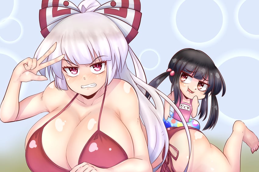 fujiwara no mokou and houraisan kaguya (touhou) drawn by norori