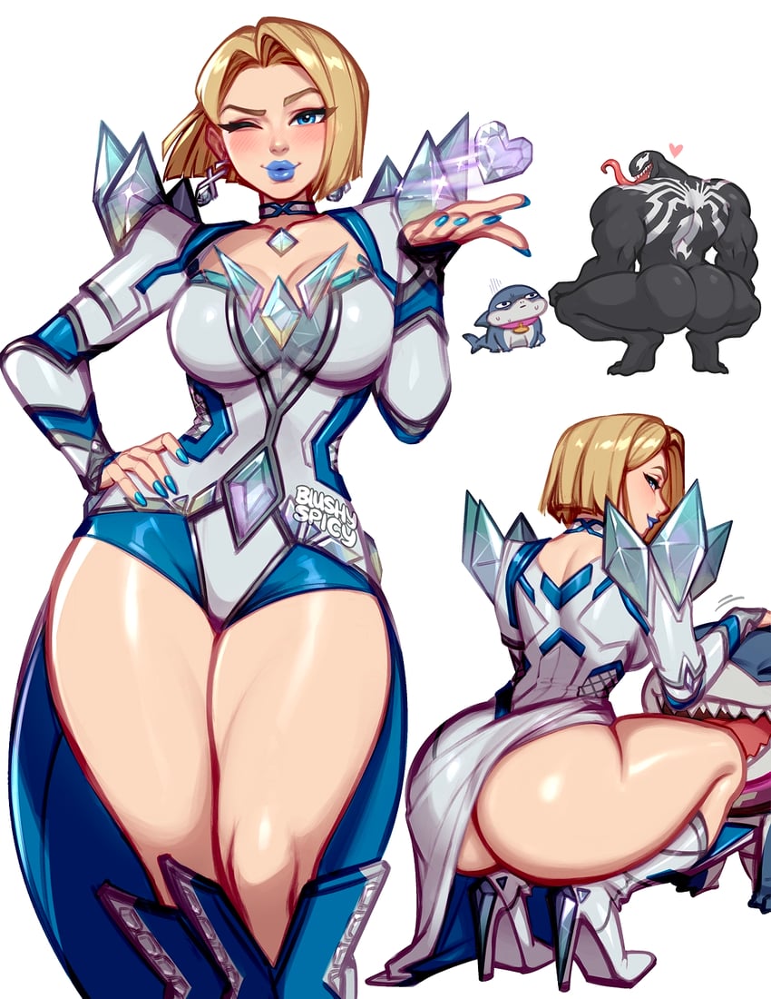 venom, emma frost, and jeff the land shark (marvel and 3 more) drawn by blushyspicy