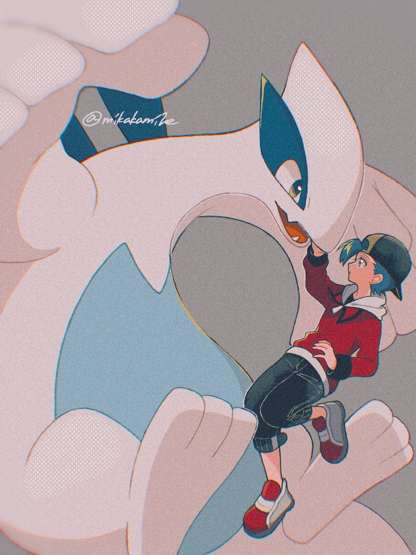 ethan and lugia (pokemon and 1 more) drawn by mikakami1e