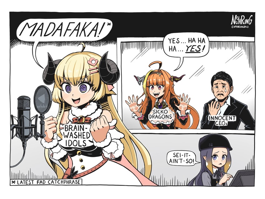 ninomae ina'nis, kiryu coco, tsunomaki watame, and yagoo (hololive and 2 more) drawn by nyaring943