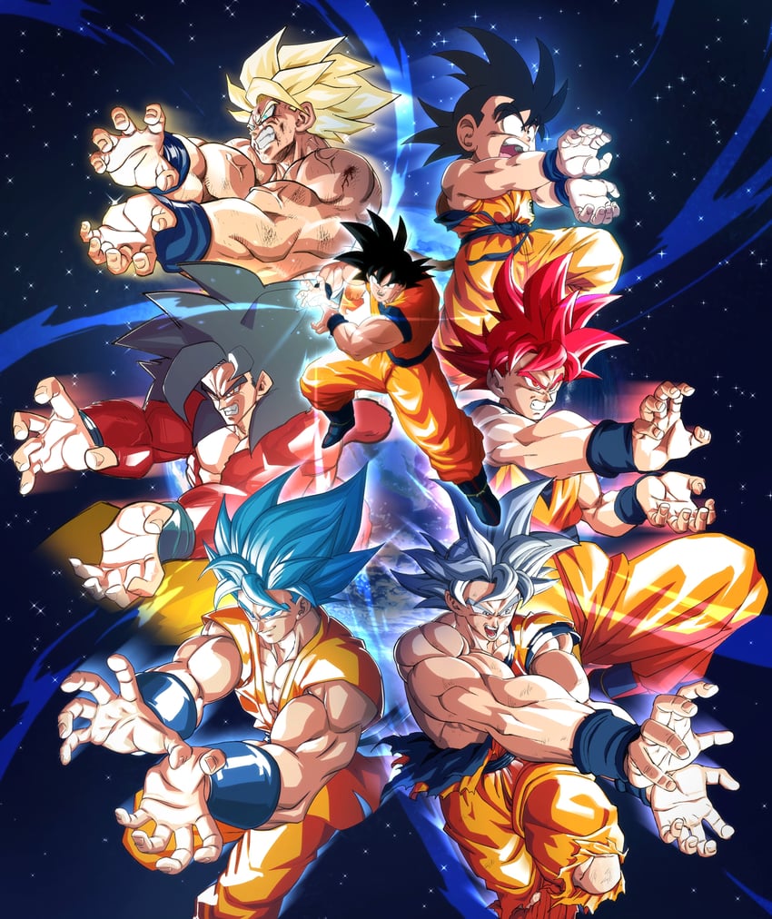 son goku (dragon ball and 3 more) drawn by eegiiartto, gusceps, kyrkis, nachairo, reksarts, srojam, and zenzosp