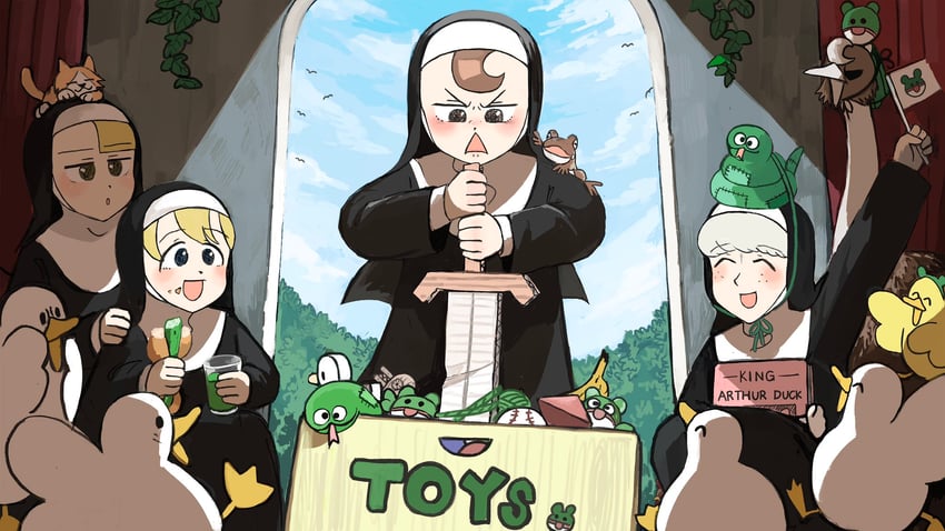 clumsy nun, froggy nun, spicy nun, and sheep nun (little nuns) drawn by diva_(hyxpk)