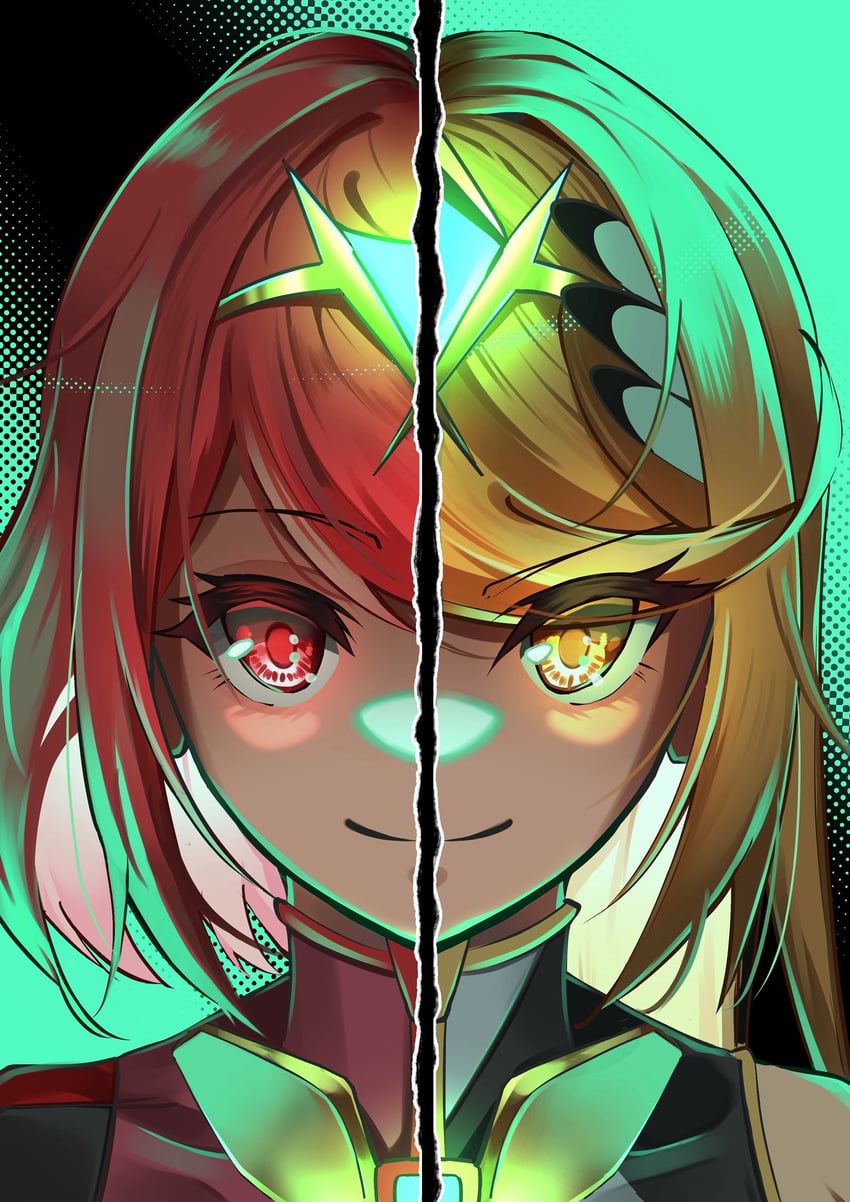 pyra and mythra (xenoblade chronicles and 1 more) drawn by maaakaronii