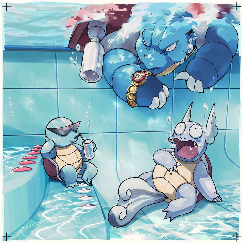 squirtle, blastoise, and wartortle (pokemon) drawn by how_long