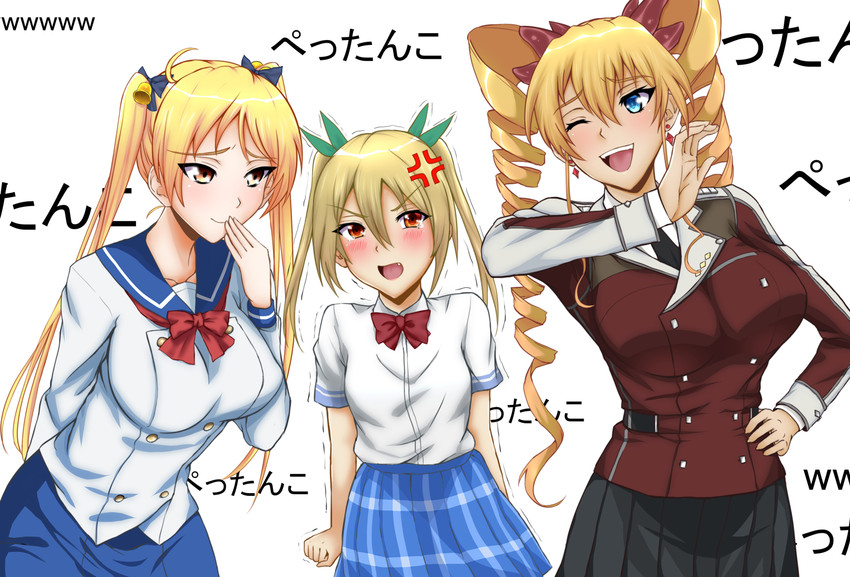 suzunoki rin, claire harvey, and segawa akane (bakuon!! and 2 more) drawn by green_kaminari