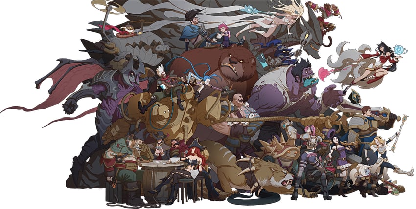 ahri, jinx, vi, caitlyn, lux, and 24 more (league of legends) drawn by jason_chan
