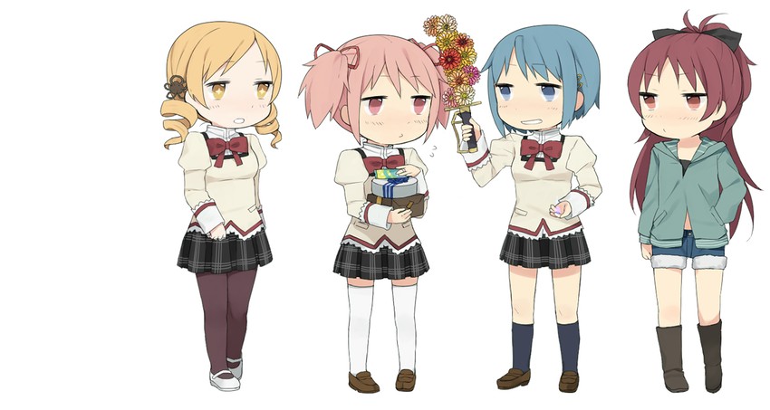 kaname madoka, miki sayaka, sakura kyoko, and tomoe mami (mahou shoujo madoka magica) drawn by tsuduya_(knt31)