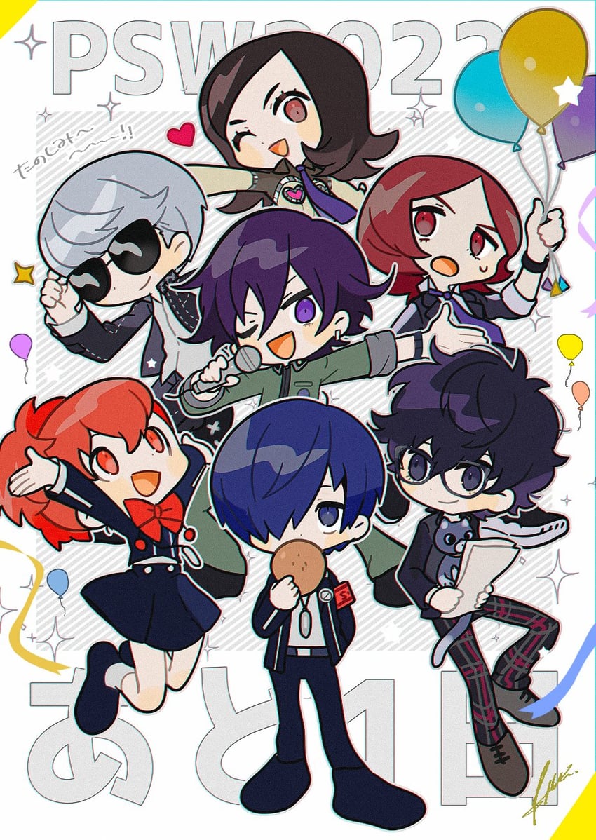 narukami yu, yuuki makoto, amamiya ren, shiomi kotone, morgana, and 3 more (persona and 8 more) drawn by btmr_game